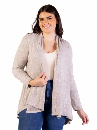 24seven Comfort Apparel Plus Size Open Front Long Sleeve Cardigan Sweater In Neutral