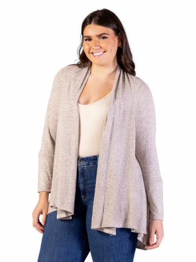 24seven Comfort Apparel Plus Size Open Front Long Sleeve Cardigan Sweater In Neutral