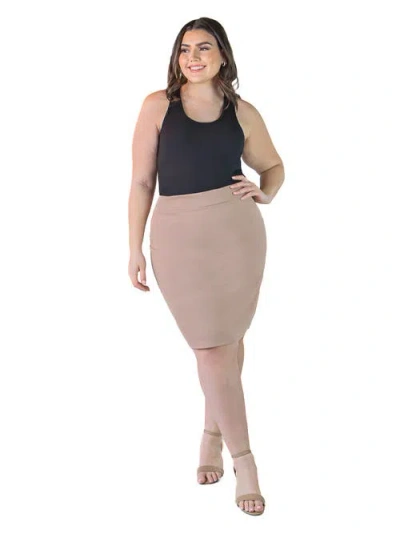24seven Comfort Apparel Plus Size Solid Color Elastic Waist Knee Length Pencil Skirt In Multi