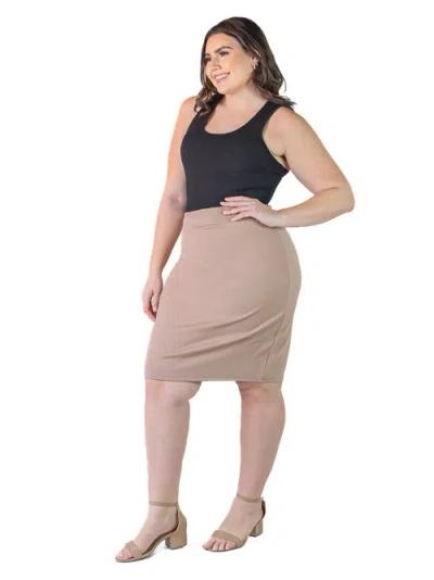 24seven Comfort Apparel Plus Size Solid Color Elastic Waist Knee Length Pencil Skirt In Multi