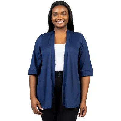 24seven Comfort Apparel Plus Size Elbow Length Open Front Cardigan Sweater In Blue