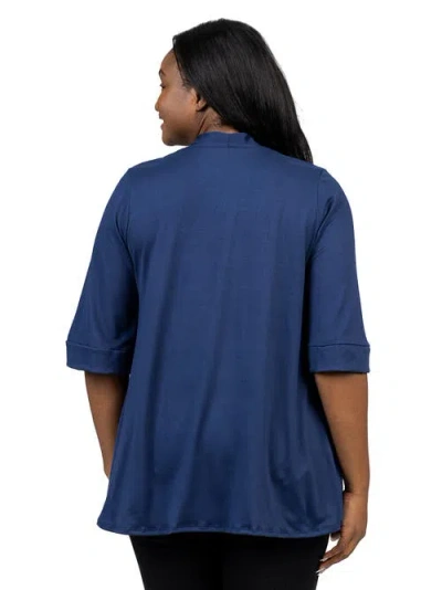 24seven Comfort Apparel Plus Size Elbow Length Open Front Cardigan Sweater In Blue