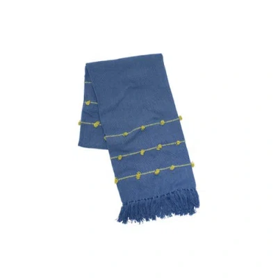 Carol & Frank 50" X 60" Tabb Indigo & Citron Handcrafted Textured Tufts Throw Blanket In Blue
