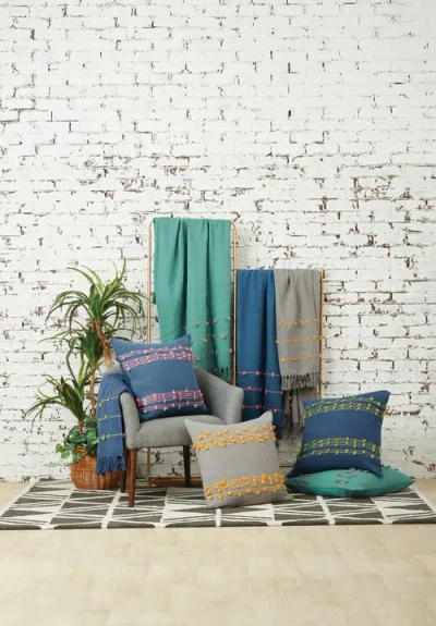 Carol & Frank 50" X 60" Tabb Indigo & Citron Handcrafted Textured Tufts Throw Blanket In Blue