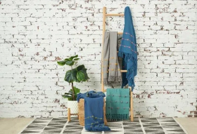 Carol & Frank 50" X 60" Tabb Indigo & Citron Handcrafted Textured Tufts Throw Blanket In Blue