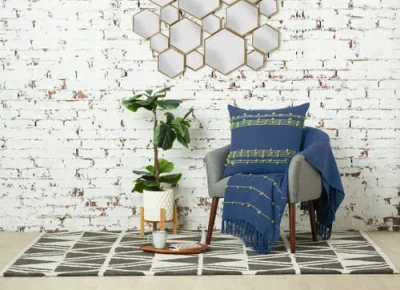 Carol & Frank 50" X 60" Tabb Indigo & Citron Handcrafted Textured Tufts Throw Blanket In Blue