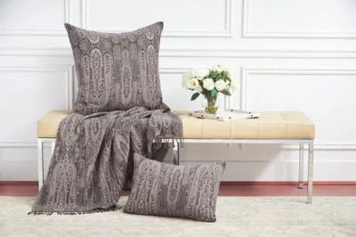 Elisabeth York 50" X 70" Nerina Fig Purple Cotton Accent Throw Blanket In Brown