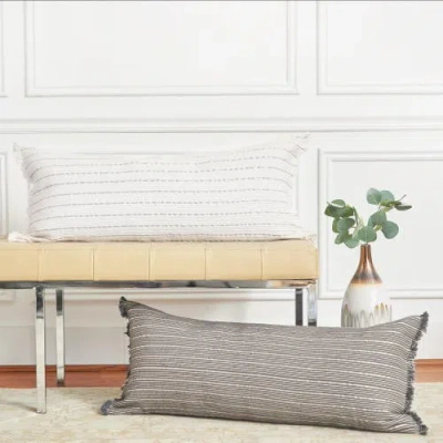 Elisabeth York Idora Hand-woven Cotton Decorative Throw Pillow With Fringe Edges In Gray