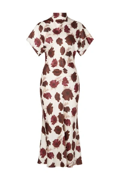 Malina Alivia Short Sleeve Satin Midi Dress In Multi