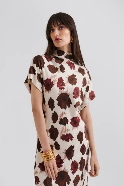 Malina Alivia Short Sleeve Satin Midi Dress In Multi