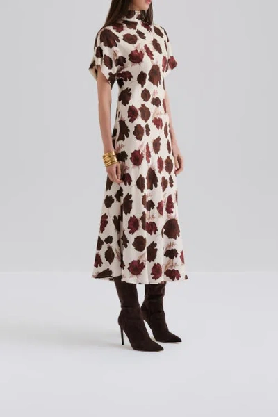 Malina Alivia Short Sleeve Satin Midi Dress In Multi