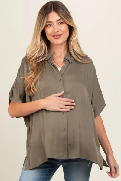 Pinkblush Dolman Sleeve Button Down Blouse In Gray