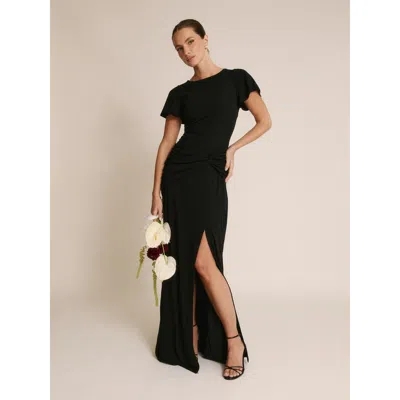 Six Stories Knot Panel Flutter Sleeve Maxi Dress In Black