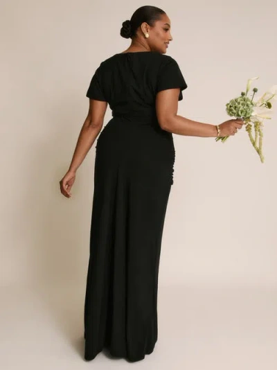 Six Stories Knot Panel Flutter Sleeve Maxi Dress In Black