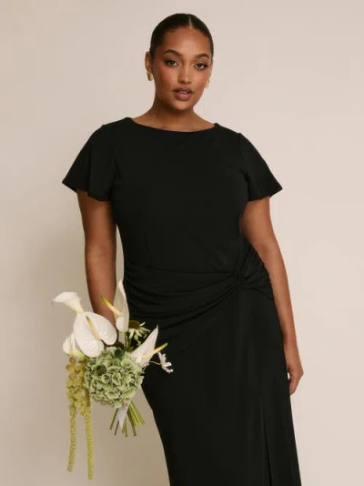 Six Stories Knot Panel Flutter Sleeve Maxi Dress In Black