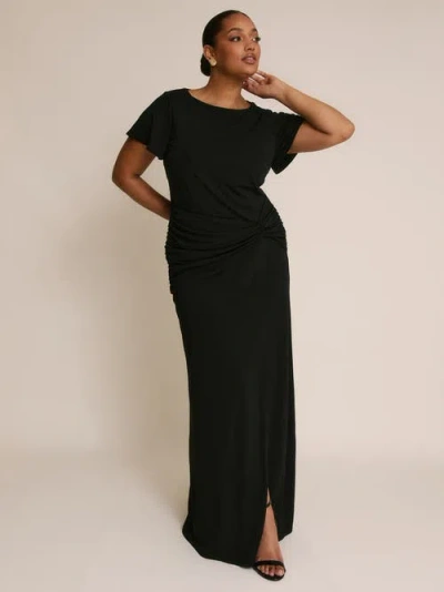 Six Stories Knot Panel Flutter Sleeve Maxi Dress In Black