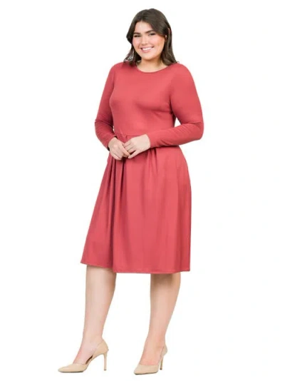 24seven Comfort Apparel Plus Size Long Sleeve Fit And Flare Midi Dress In Multi