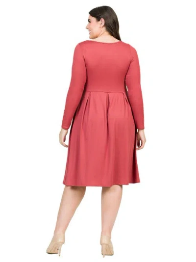 24seven Comfort Apparel Plus Size Long Sleeve Fit And Flare Midi Dress In Multi