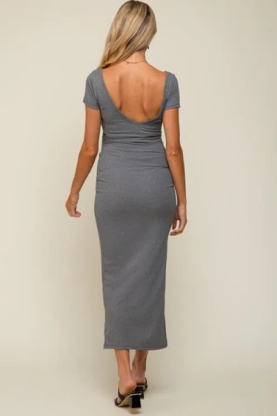 Pinkblush Basic Ribbed Side Slit Midi Dress In Gray