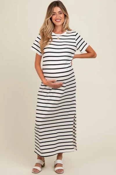 Pinkblush Striped Side Slit Maxi Dress In White