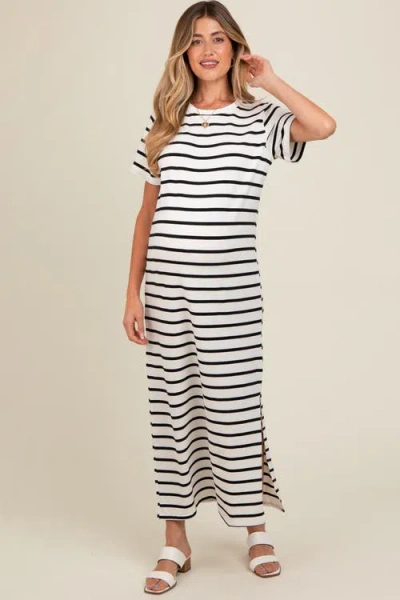 Pinkblush Striped Side Slit Maxi Dress In White