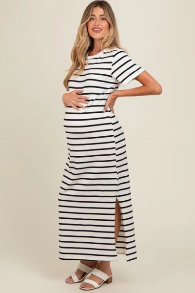 Pinkblush Striped Side Slit Maxi Dress In White