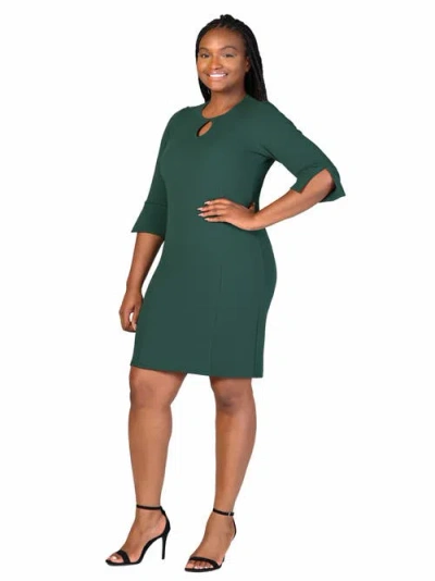 24seven Comfort Apparel Keyhole Three Quarter Sleeve Mini Dress In Green