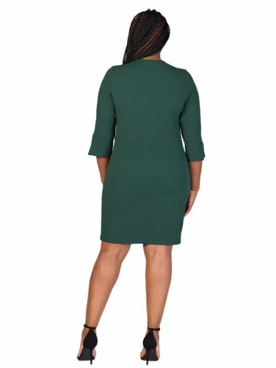 24seven Comfort Apparel Keyhole Three Quarter Sleeve Mini Dress In Green