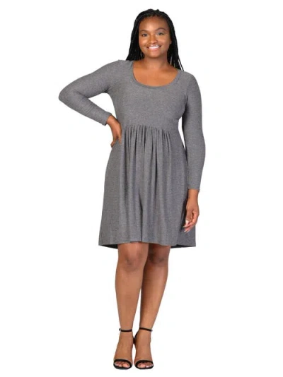 24seven Comfort Apparel Long Sleeve Babydoll Knee Length Dress In Gray