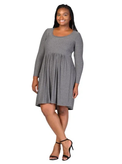 24seven Comfort Apparel Long Sleeve Babydoll Knee Length Dress In Gray