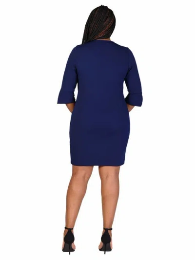 24seven Comfort Apparel Keyhole Three Quarter Sleeve Mini Dress In Blue