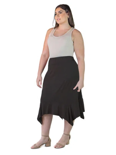 24seven Comfort Apparel Knee Length Elastic Waist Skirt In Black