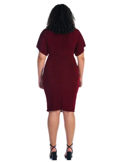 24seven Comfort Apparel Women's Short Sleeve V-neck Twist Front Dress In Burgundy