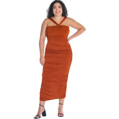 24seven Comfort Apparel Womens Plus Sleeveless Midi Casual Bodycon Dress In Brown