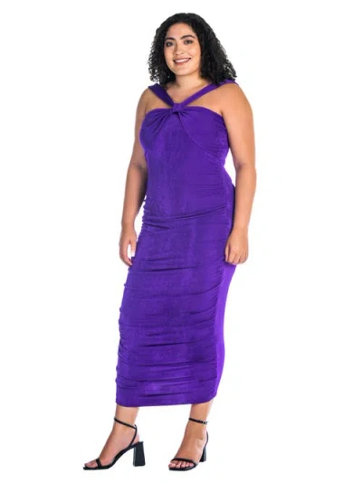 24seven Comfort Apparel Halter Cross Neck Ruched Bodycon Mid Dress In Multi