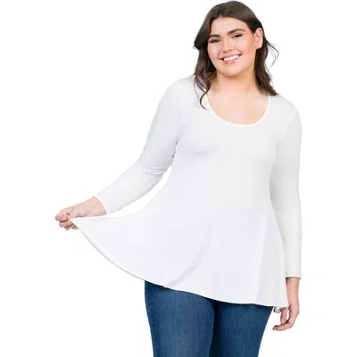 24seven Comfort Apparel Poised Long Sleeve Swing Tunic Top In White