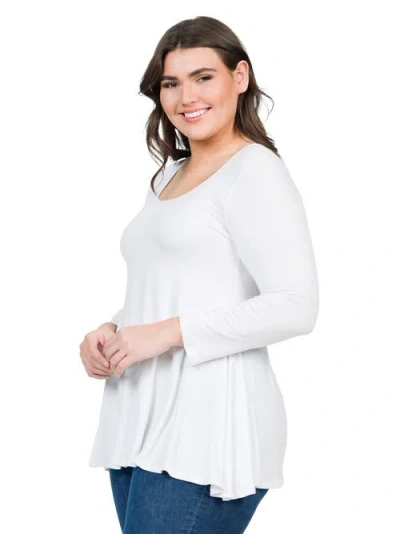 24seven Comfort Apparel Poised Long Sleeve Swing Tunic Top In White