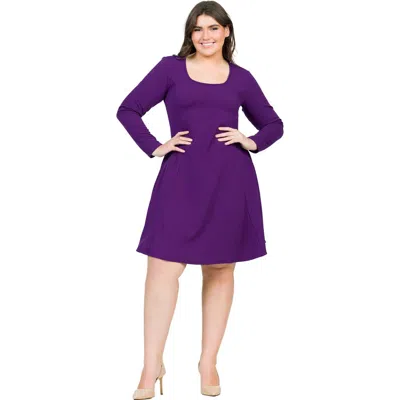 24seven Comfort Apparel Long Sleeve Knee Length Skater Dress In Purple