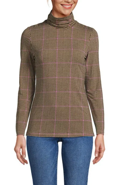 Lands' End Lightweight Jersey Long Sleeve Turtleneck In Brown