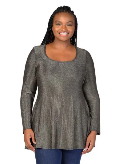 24seven Comfort Apparel Plus Size Scoop Neck Shimmery Tunic Top In Gray