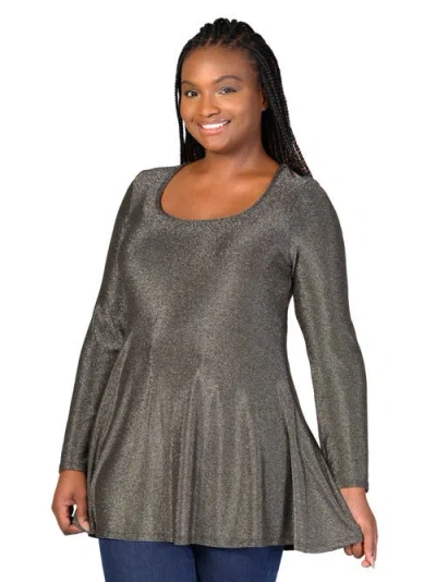 24seven Comfort Apparel Plus Size Scoop Neck Shimmery Tunic Top In Gray