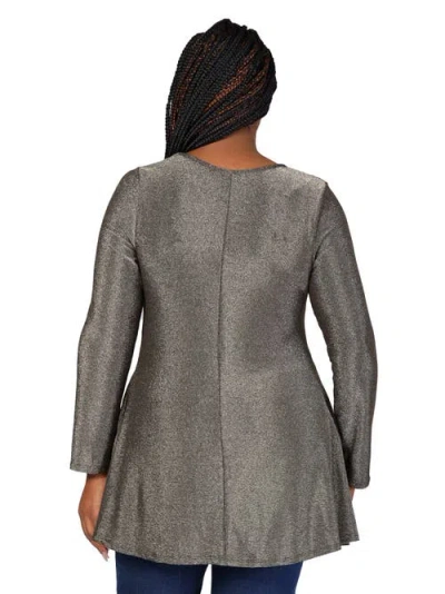 24seven Comfort Apparel Plus Size Scoop Neck Shimmery Tunic Top In Gray