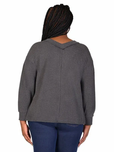 24seven Comfort Apparel Plus Size Fit Ribbed Knit V-neck Top In Black