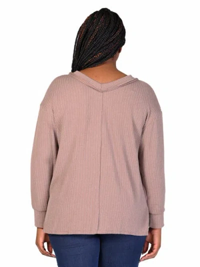 24seven Comfort Apparel Relaxed Fit Ribbed Knit V-neck Sweater Top In Brown