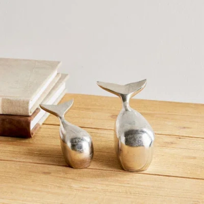 Napa Home & Garden Moby Whale Sculptures Set Of 2 In Silver