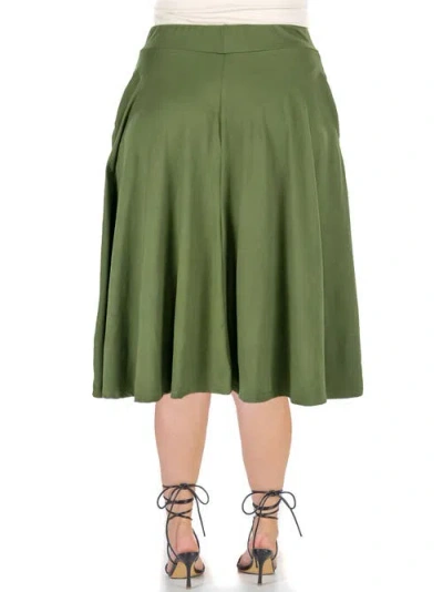 24seven Comfort Apparel Plus Size Elastic Waist Pleated Pocket Midi Skirt In Green