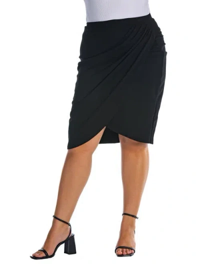 24seven Comfort Apparel Plus Size Elastic Waist Knee Length Skirt In Black