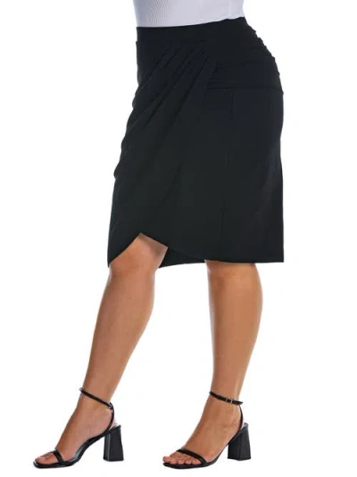 24seven Comfort Apparel Plus Size Elastic Waist Knee Length Skirt In Black