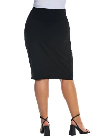 24seven Comfort Apparel Plus Size Elastic Waist Knee Length Skirt In Black
