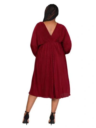 24seven Comfort Apparel V-neck Empire Waist Bishop Sleeve Midi Dress In Red